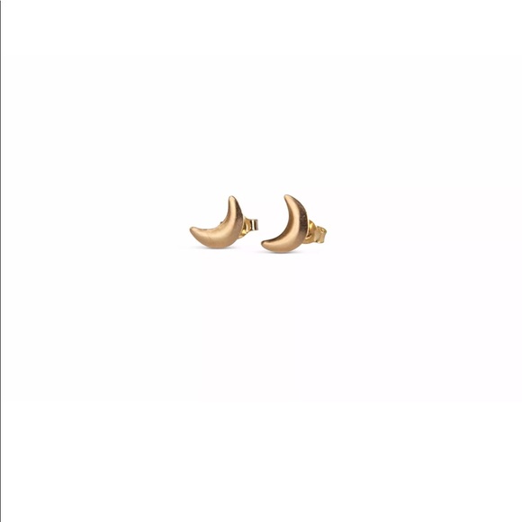 🌙 Solid 14K Yellow Gold Minimalist Moon Studs - Picture 2 of 3